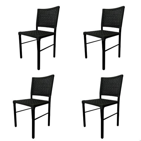 Kit 4 Cadeiras Camila Corda Náutica e Alumínio Preta