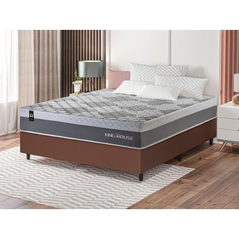 Conjunto Cama Box c/ Molas Ensacadas Sheffield Cinza Casal 138x188x65