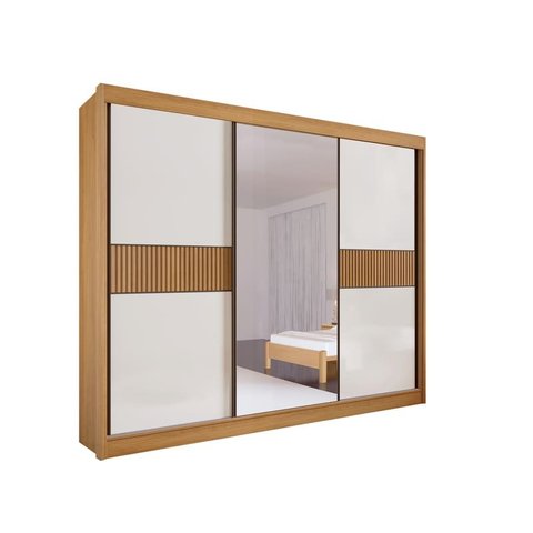 Guarda Roupa Casal com Espelho 3 Portas 6 Gavetas - Los Angeles Ripado-cinamomo/off White - Móveis D