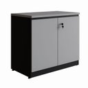 Ver imagem 2 de Armário Baixo 80cm para Escritório 2 Portas com Chave Puxadores Cava Corporate Cinza/Sagrado/Preto