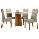 Ver imagem 1 de Mesa de Jantar Anitta 135x90 Cm com Vidro Ype Off White e 4 Cadeiras Mariana Veludo Nude – New Ceval