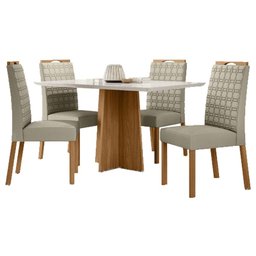 Mesa de Jantar Anitta 135x90 Cm com Vidro Ype Off White e 4 Cadeiras Mariana Veludo Nude – New Ceval - 1