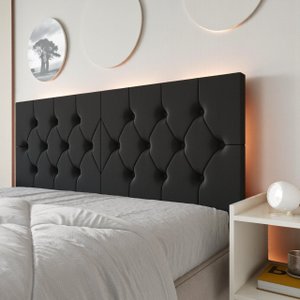 Painel Cabeceira Casal Capitonê Estofada 140cm Elisa Fixação Parede Suspenso:preto