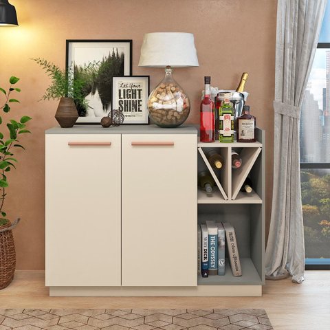Aparador Bar para Sala 105 X 85 Cm Adega 2 Portas Nicho Mdp Cinza Champagne - Fellicci