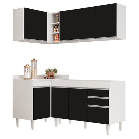 Armário de Cozinha Modulado de Canto Direito 4 Peças Cp37 Balcão sem Tampo Branco/preto - Lumil Lumi