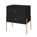 Ver imagem 2 de Mesa de Cabeceira Minimalista com Pés Finos de Ferro - Preto Laca com Puxadores e Pés Dourado