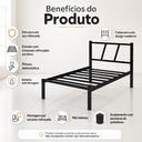 Ver imagem 2 de Cama Solteiro Infinito Preta em Aço Reforçado com Cabeceira Moderna para Quarto Adulto e Hospedagem