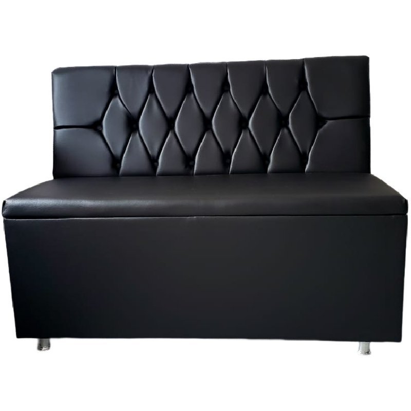 CONJUNTO COM 2 POLTRONAS BOOTH 1 MESA COURO PRETO CAPITONE A MAO - 4