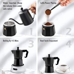 Cafeteira Italiana Alumínio 6 Xícaras Preta 300ml Original - 3