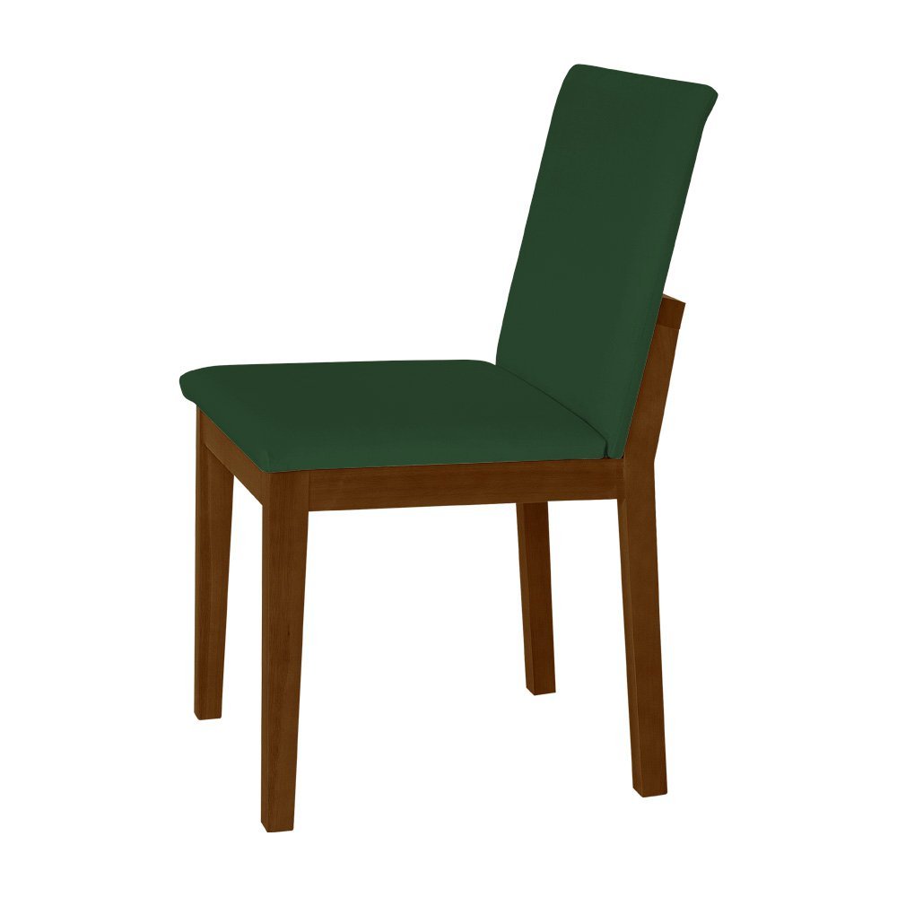 Cadeira de Jantar Pérola Estofada em Veludo Verde Base Madeira Maciça Imbuia - 2