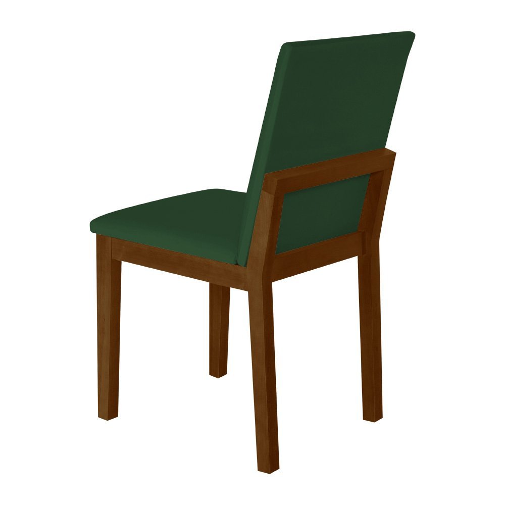 Cadeira de Jantar Pérola Estofada em Veludo Verde Base Madeira Maciça Imbuia - 3