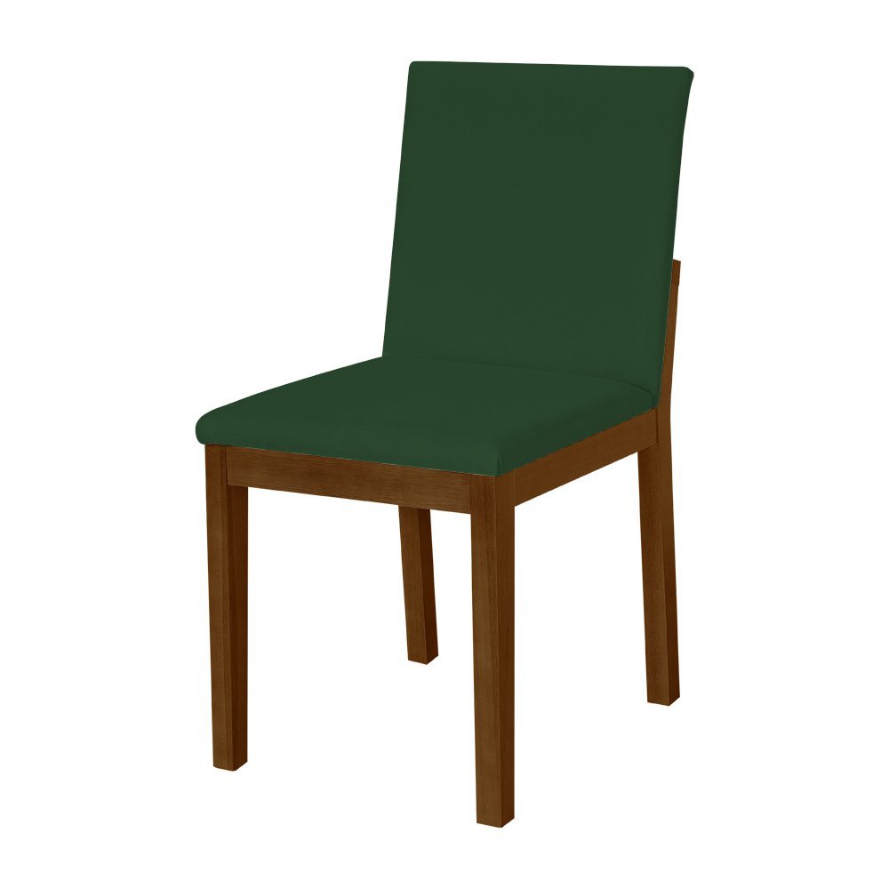 Cadeira de Jantar Pérola Estofada em Veludo Verde Base Madeira Maciça Imbuia - 1