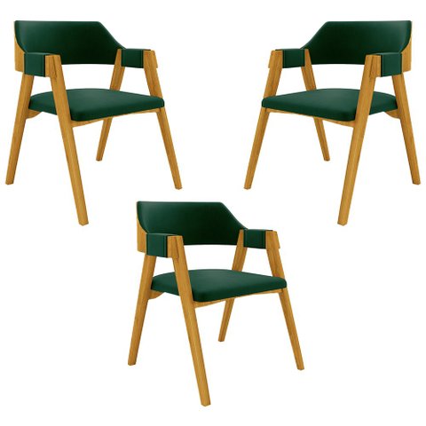 Kit 3 Cadeiras Sala de Jantar e Jogos Carteados Madeira Maciça Poker Veludo Verde/mel G42 - Gran Bel