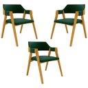 Ver imagem 1 de Kit 3 Cadeiras Sala de Jantar e Jogos Carteados Madeira Maciça Poker Veludo Verde/mel G42 - Gran Bel