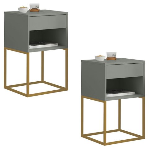 Kit 02 Mesas de Cabeceira Sofia Estilo Industrial Pé de Aço 1 Gaveta 1 Nicho - Lh Móveis