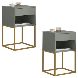Kit 02 Mesas de Cabeceira Sofia Estilo Industrial Pé de Aço 1 Gaveta 1 Nicho - Lh Móveis