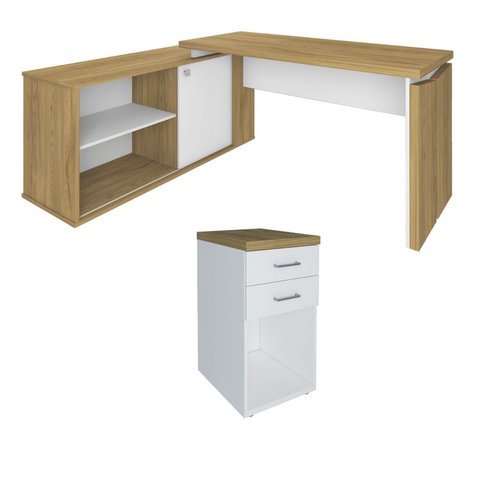 Conjunto Escritório Home Office: Mesa 6135 + Gaveteiro 6096