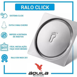 Ralo Click para Banheiro Inox Click Quadrado 10x10 Inox Anti Cheiro - 5