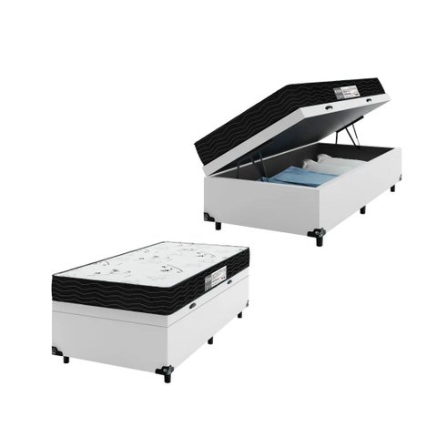 Cama Box Baú Solteiro + Colchão Smart D33 One Face - 88x188x61cm - Branco
