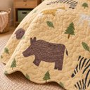 Ver imagem 4 de Kit Cobre Leito Infantil Solteiro Aquarela 2 Peças Colcha Estampado Animais Bosque Bege