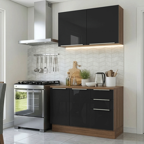 Armário de Cozinha Compacta 120 cm Rustic/Preto Lux Madesa 01