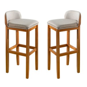 Banqueta Alta Bar Balcão Onix Sofisticada Resistente Banco Área Gourmet Sacada Pés Madeira Cor Bege