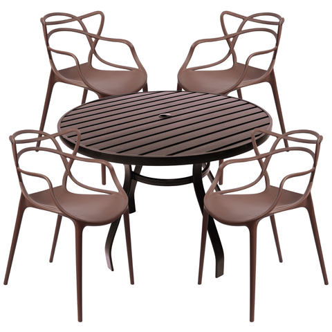 Conjunto de Jardim Mesa Ripada 1,20m + 4 Cadeiras Aluminio Piscina