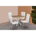 Ver imagem 1 de Conjunto: Mesa Sala Jantar Volga C/ Tampo de Madeira 90cm e 4 Cadeiras Amsterdã Cromado/nogueira -
