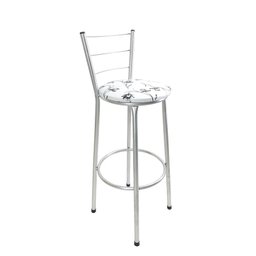 Banqueta Alta Prata Cozinha Gourmet Americana - Branco Floral - 1