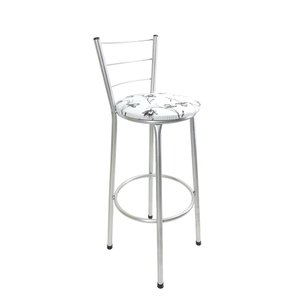 Banqueta Alta Prata Cozinha Gourmet Americana - Branco Floral