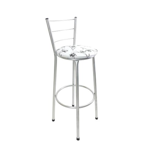Banqueta Alta Prata Cozinha Gourmet Americana - Branco Floral