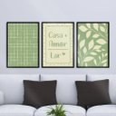 Ver imagem 1 de Kit 3 Quadros Casa amor lar Plantas Verde 33x24cm - com vidro:Madeira branca