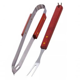 Kit Churrasco 2 Pçs Aço Inox e Madeira 34cm X 6,5cm X 2,6cm - Clink - 1