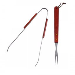 Kit Churrasco 2 Pçs Aço Inox e Madeira 34cm X 6,5cm X 2,6cm - Clink - 2