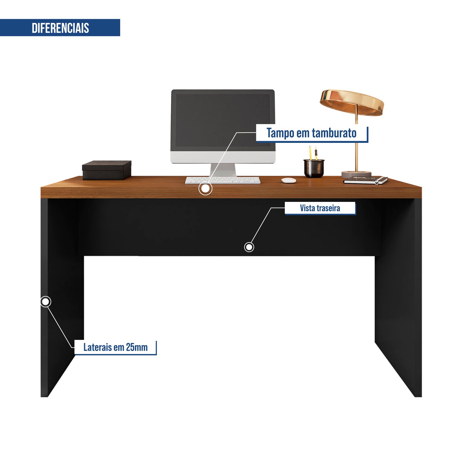 Mesa para Escritório 136cm Tampo em Tamburato Studio 1300  - 4