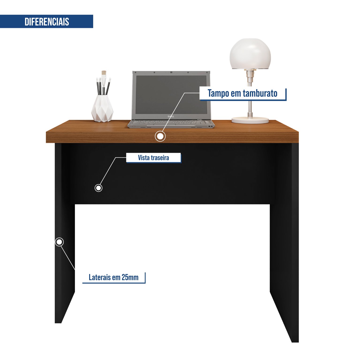 Mesa para Escritório 89,9cm Tampo em Tamburato Studio 900  - 5