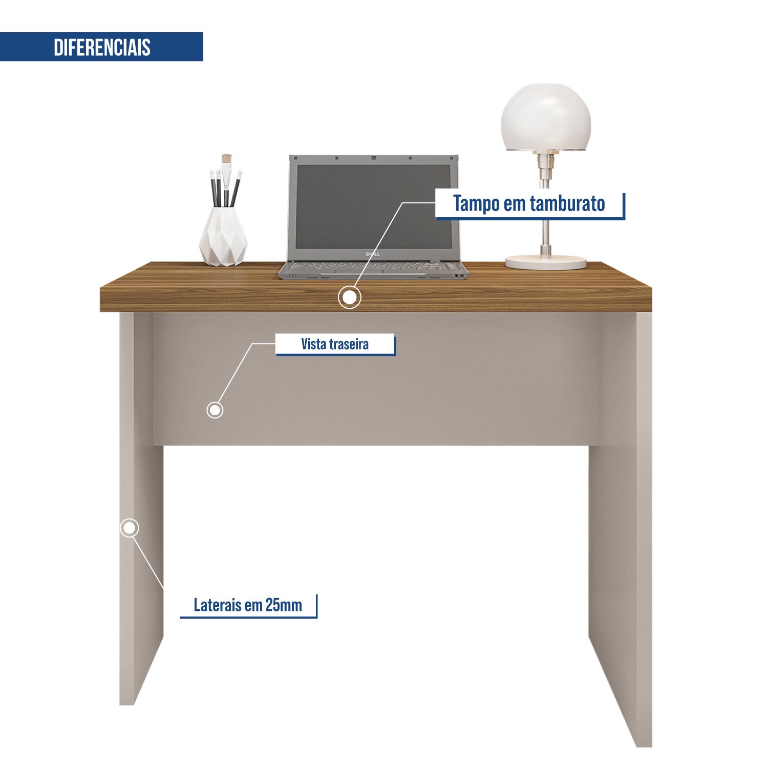 Mesa para Escritório 89,9cm Tampo em Tamburato Studio 900  - 5