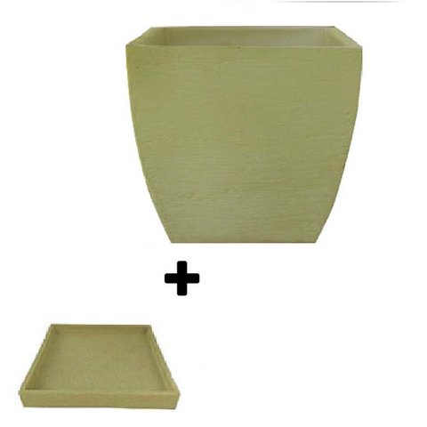 Kit Vaso Planta + Prato 30x30 Moderno Trapézio Polietileno BGPLASTICOS V8 MARROM MADEIRA 015