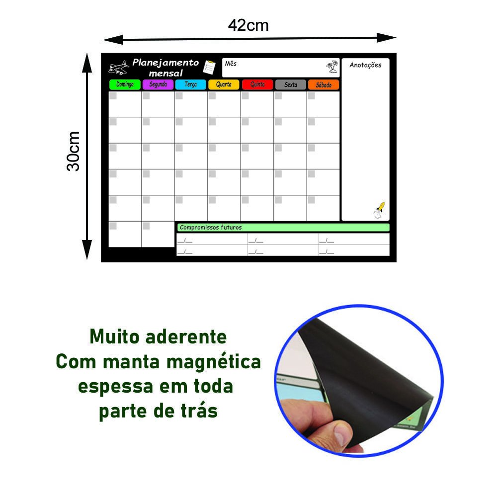 Planner Mensal Planejador Magnético Geladeira 6 Emoticons e Apagador com Imã Marcação Tarefas Compro - 2