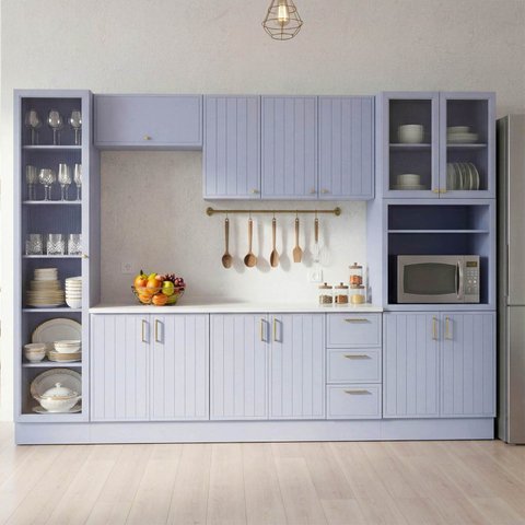 Cozinha Modulada 7 Peças com Tampo com Cristaleira Marselha CabeCasa MadeiraOriginals Azul/Sereno