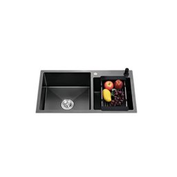 Cuba Pia Dupla Cozinha Gourmet Aço Inox Preta com Acessórios 78x43cm - 1