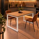 Ver imagem 2 de Mesa de Jantar Reforçada Industrial 140x60cm Tampo Marrom Pés Branco