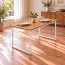 Ver imagem 5 de Mesa de Jantar Reforçada Industrial 140x60cm Tampo Marrom Pés Branco