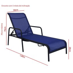 Espreguiçadeira Modelo Sling em Tela e Alumínio Preto/azul - 4