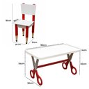 Ver imagem 2 de Kit 2 Cadeiras Mesa Infantil Tesoura Vermelho Tampo Branco Retangular Base Temática para Estudos Des