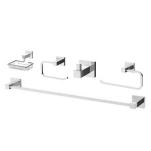 Kit Acessórios Para Banheiro 5 Peças Quadrado Cromado - Jiwi - WJ-1500