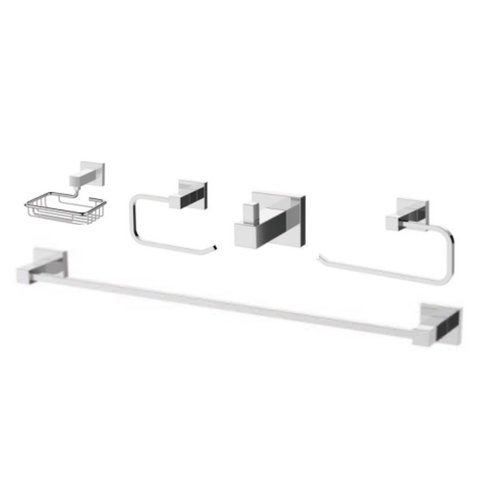 Kit Acessórios Para Banheiro 5 Peças Quadrado Cromado - Jiwi - WJ-1500