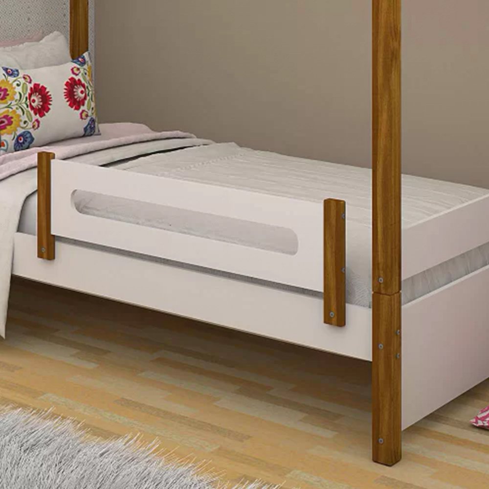 Cama Solteiro Casinha Montessoriana Eliz com Grade de Proteção Branco/mel - 2