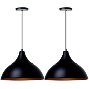 Kit 2 Lustre Pendente Panamá Preto Com Cobre Alumínio Decoração