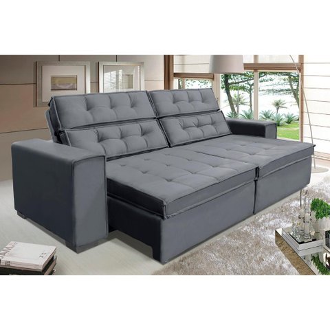 Sofá Retrátil e Reclinável 2,50m Suede Vancouver Cinza